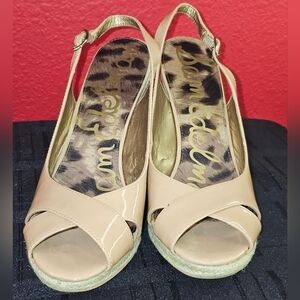 Sam Edelman Tan Patent Leather Wedges, Women's size 8